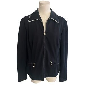 St. John Sport Black Blazer Jacket Pearl Accents Designer Luxury Sz M Work Party